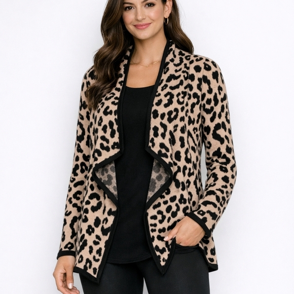 Jones New York Sweaters - Jones New York Sweater Blazer Women's Large Animal Print Cotton Wool Long Sleeve
